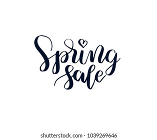Spring sale hand drawn brush lettering, isolated on background. Vector illustration card. 