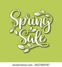 Spring sale hand lettering composition with leaves