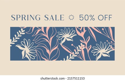 Spring Sale hand logotype, badge typography icon. Lettering spring season with leaf for greeting card, invitation template. Modern lettering banner poster template background, Sale, offer