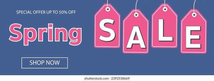 Spring Sale Header or Banner Design with 50% Discount Offer. For template, banners, wallpaper, flyers, invitation, posters, brochure, voucher discount.