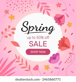 Spring Sale Header or Banner Design, Minimalistic style with floral elements and texture. Editable vector template for card, banner, invitation, social media post, poster, mobile apps, web ads