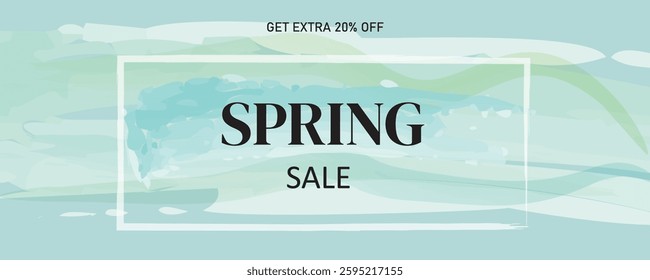 Spring Sale Header or Banner Design with Get Extra 20% Off on blue watercolor brush stroke background.
