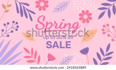 Spring Sale Header or Banner Design, Minimalistic style with floral elements and texture. Editable vector template for card, banner, invitation, social media post, poster, mobile apps, web ads
