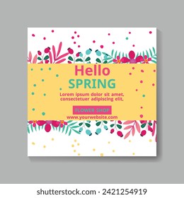 Spring sale, hello spring banner with flowers for template, banner