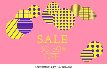 Spring sale horizontal background with trendy patterned balls. Vector illustration template. For  banners, wallpaper, flyer, leaflet,invitation, posters, brochure, voucher discount.