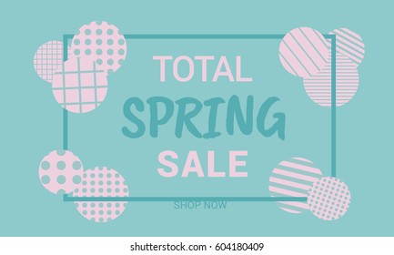 Spring sale horizontal background with trendy patterned balls. Vector illustration template. For  banners, wallpaper, flyer, leaflet,invitation, posters, brochure, voucher discount.