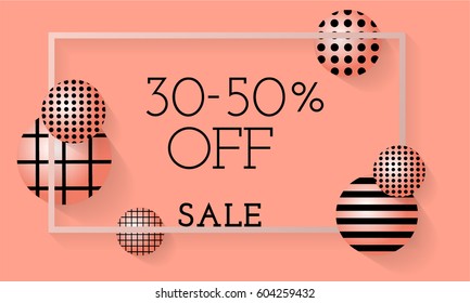 Spring sale horizontal background with trendy patterned balls. Vector illustration template. For  banners, wallpaper, flyer, leaflet,invitation, posters, brochure, voucher discount.