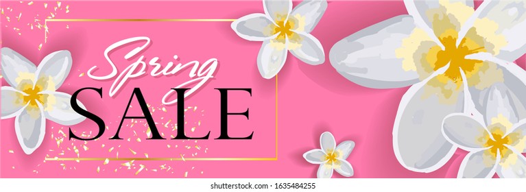 Spring Sale Horizontal Banner, header for website, online store. Sale Poster, Sale Flyer, Sale Vector. discount, vector illustration.