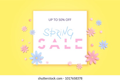 Spring Sale horizontal banner. Template for advertising.  Element for graphic design - poster, flyer, brochure, card. Vector illustration.