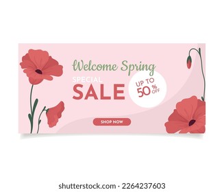 spring sale horizontal vector banner. hand drawn