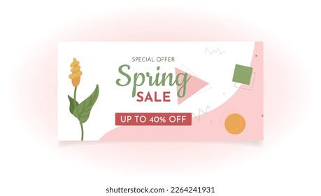 spring sale horizontal vector banner. hand-drawn