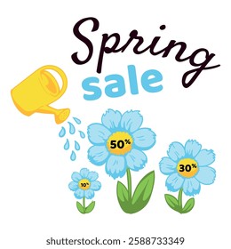 Spring sale. Illustration for discounts, offers, promotions. Template for banner, ad, store advertising