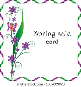 Spring sale. Invitation Template. Frame for text. Flowers isolated on white background.