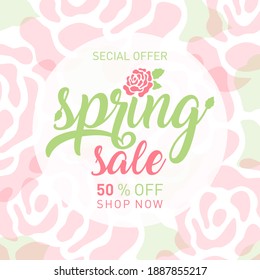 spring sale lettering background vector illustration