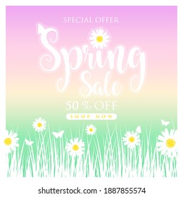 spring sale lettering background vector illustration
