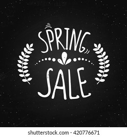 Spring sale - lettering on the chalk background. Vector illustration of discount.