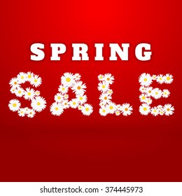 Spring sale message with flowers on red background