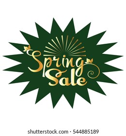 Spring sale. Modern gold vintage lettering. Vector card  illustration