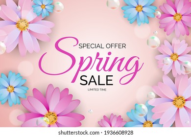 Spring Sale Natural Flower Background Template. Vector Illustration EPS10