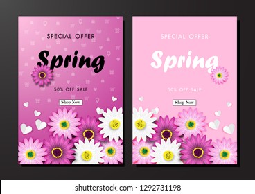 Spring Sale Off Background with Colorful Daisy Flower Blossom Design Vector