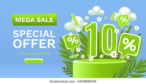 Spring sale offer 10 percentage, flyer save season. Vector illustration