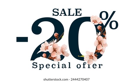 Spring sale offer 20 percentage, flyer save season. Vector illustration