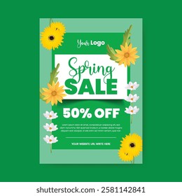 Spring sale offer editable print flyer or poster template with spring floral background, Spring floral frame leaflet, wedding invitation brochure cover floral illustration background template