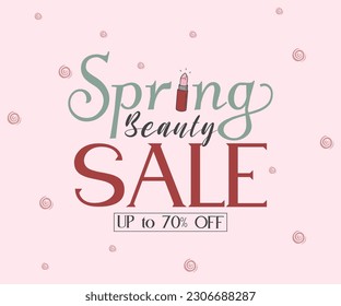 Spring sale pink background for beauty shop. Vector illustration template perfect for banners, flyers, invitation, posters, brochure, discount coupon, 70