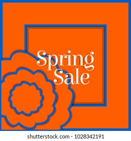 Spring Sale Postcard with Paper Pattern. Orange Greeting Card. Paper cut design template. Vector illustration.