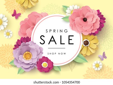 Spring sale poster with beautiful blossom flowers 