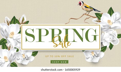 Spring Sale poster with beautiful blossom flowers