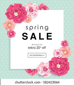 Spring sale poster with beautiful blossom flowers