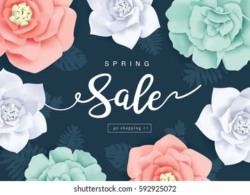 Spring Sale Poster with beautiful flowers background