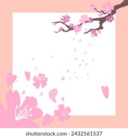 Cartel de venta de primavera con ramas de cerezo en flor. Concepto de negocio estacional. Fondo de ilustración vectorial. Diseño plano