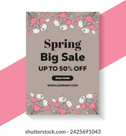  Spring Sale Poster, Flyer template Decoration With White Pink Flowers 