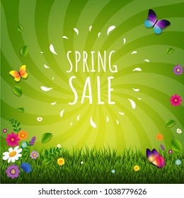 Spring Sale Poster With Gradient Mesh, Vector Illustration