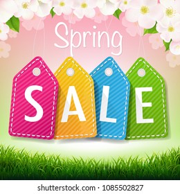 Spring Sale Poster With Gradient Mesh, Vector Illustration