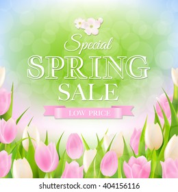 Spring Sale Poster With Gradient Mesh, Vector Illustration