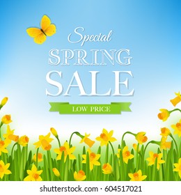 Spring Sale Poster With Gradient Mesh, Vector Illustration