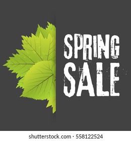 Spring Sale Poster With Green Leaf. Vector banner Template Illustration.