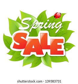 Spring Sale Poster With Leaf With Gradient Mesh, Vector Illustration