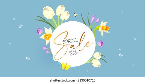 Spring sale poster template with bokeh effect. Season offer