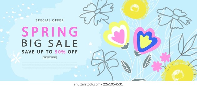 Spring sale poster template with colorful flower background.Can be use banner, promotional materials,voucher, wallpaper,flyers, invitation, brochure, coupon discount.