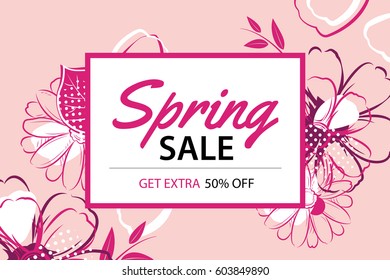 Spring sale poster template with flower background.Can be use voucher, wallpaper,flyers, invitation, brochure, coupon discount.