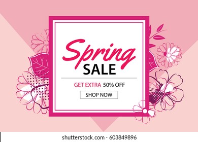 Spring sale poster template with flower background.Can be use voucher, wallpaper,flyers, invitation, brochure, coupon discount.