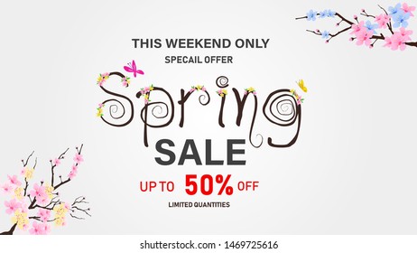 Spring sale poster, vector illustration