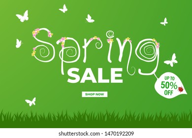 Spring sale poster, vector illustration EPS 10.