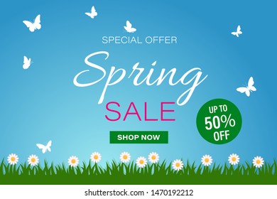 Spring sale poster, vector illustration EPS 10.