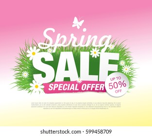 Spring sale poster, vector illustration