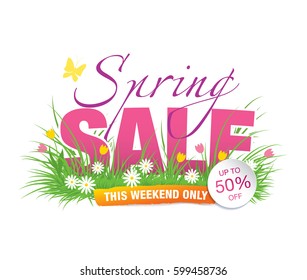 Spring sale poster, vector illustration